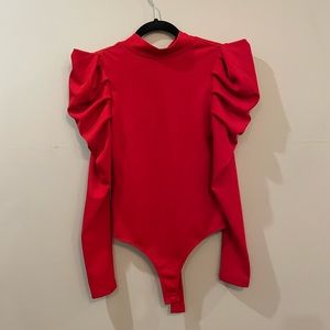 TCEC Red long puffer sleeve body suit, Size Small